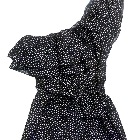 One Shoulder Ruffle Black White Dot Print Jumpsuit Small Sleeveless Wide Leg - Picture 6 of 8